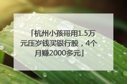 杭州小孩哥用1.5万元压岁钱买银行股，4个月赚2000多元