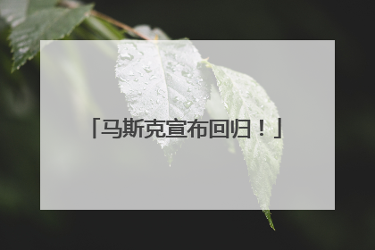 马斯克宣布回归！